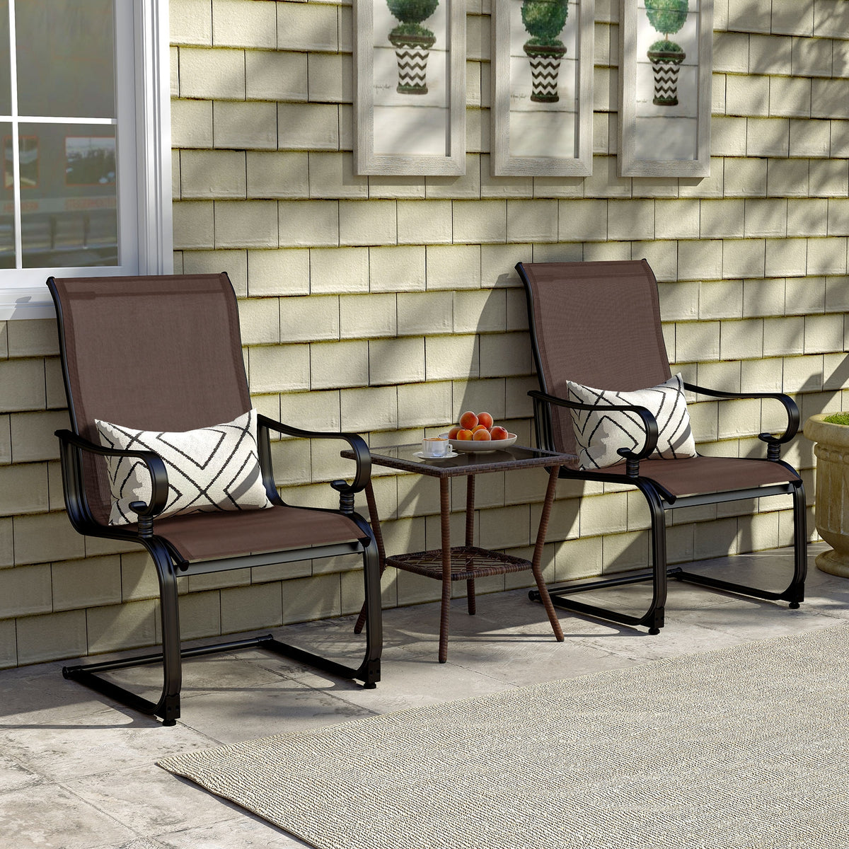 Set Of 2 Patio Chairs, Quick-Drying Breathable Fabric, Brown Patio Dining Chairs at Gallery Canada