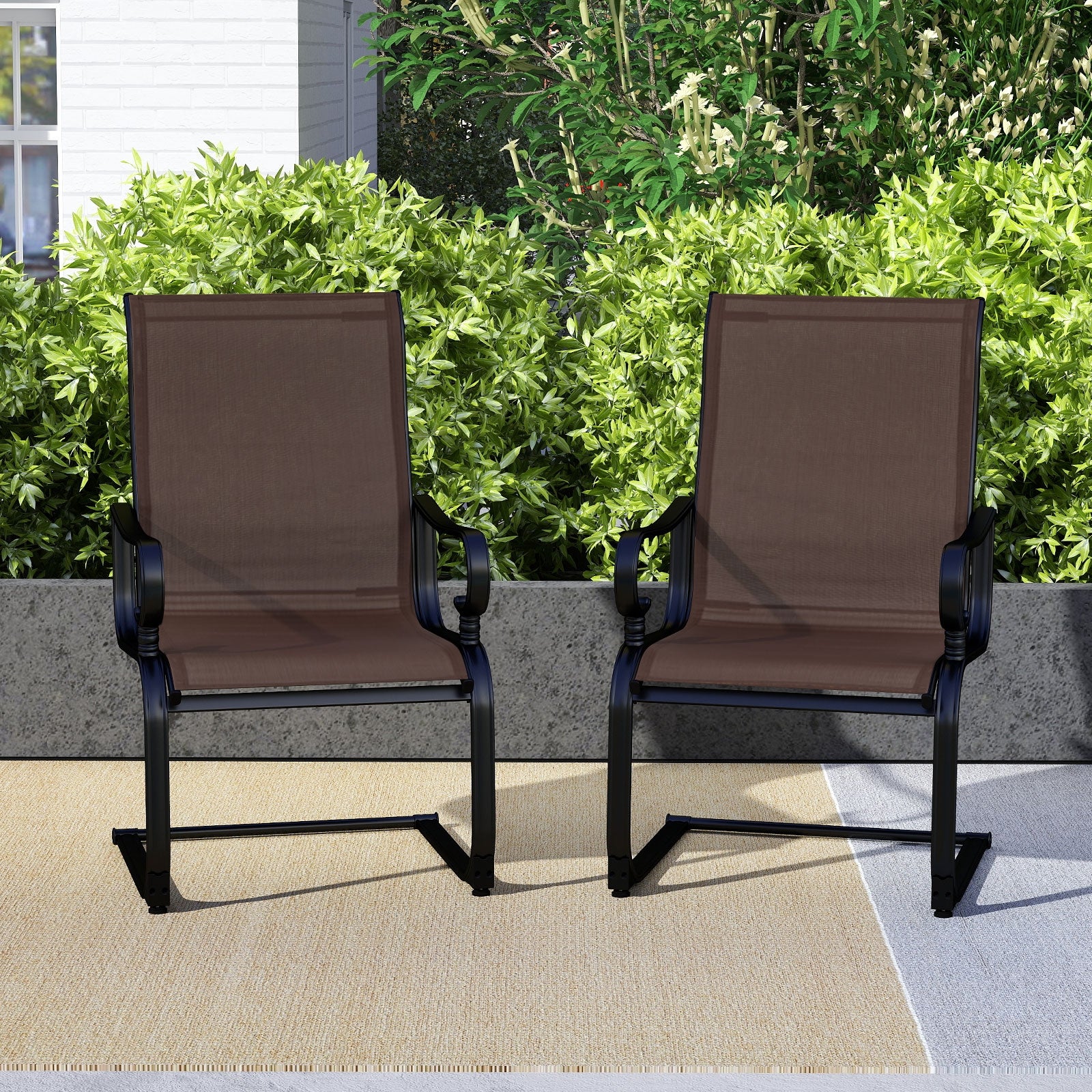 Set Of 2 Patio Chairs, Quick-Drying Breathable Fabric, Brown Patio Dining Chairs at Gallery Canada