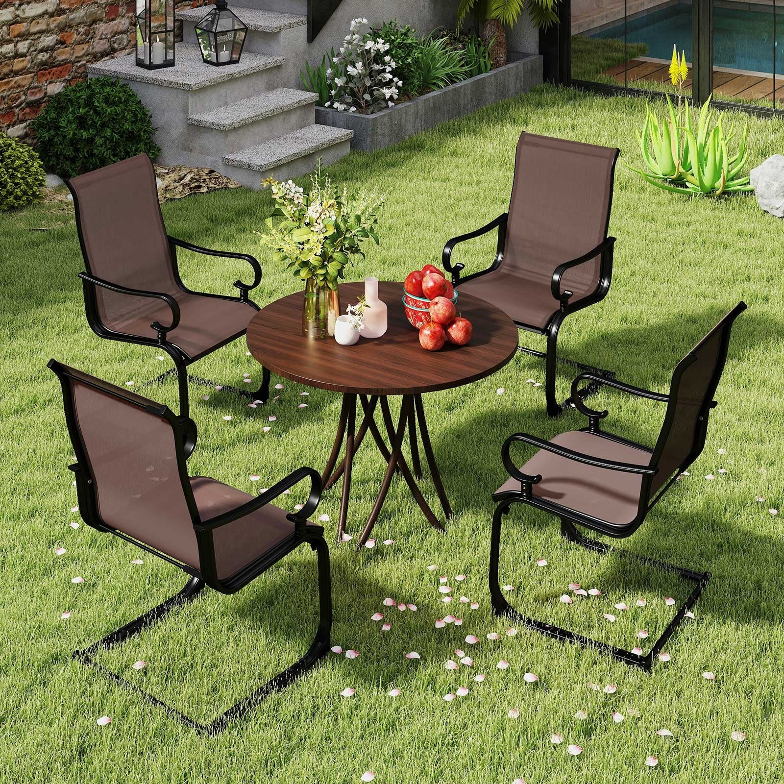 Set Of 2 Patio Chairs, Quick-Drying Breathable Fabric, Brown Patio Dining Chairs at Gallery Canada