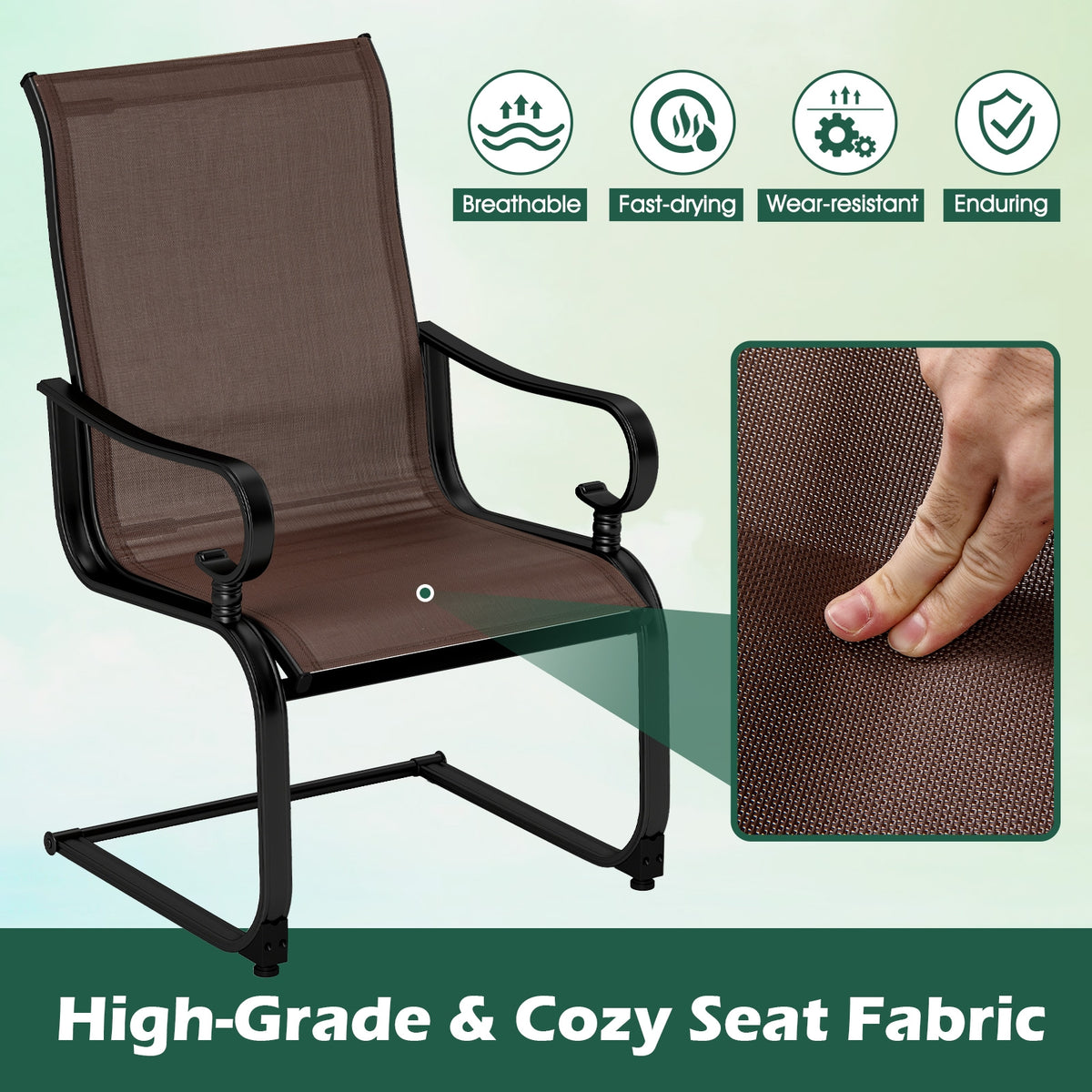 Set Of 2 Patio Chairs, Quick-Drying Breathable Fabric, Brown Patio Dining Chairs at Gallery Canada