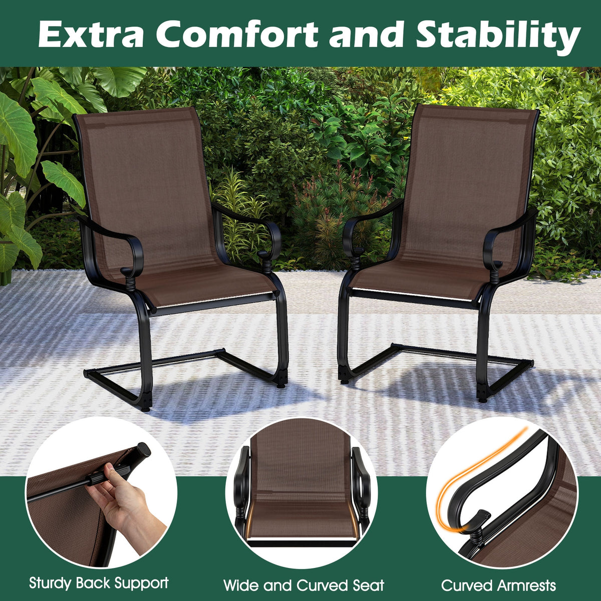 Set Of 2 Patio Chairs, Quick-Drying Breathable Fabric, Brown Patio Dining Chairs at Gallery Canada