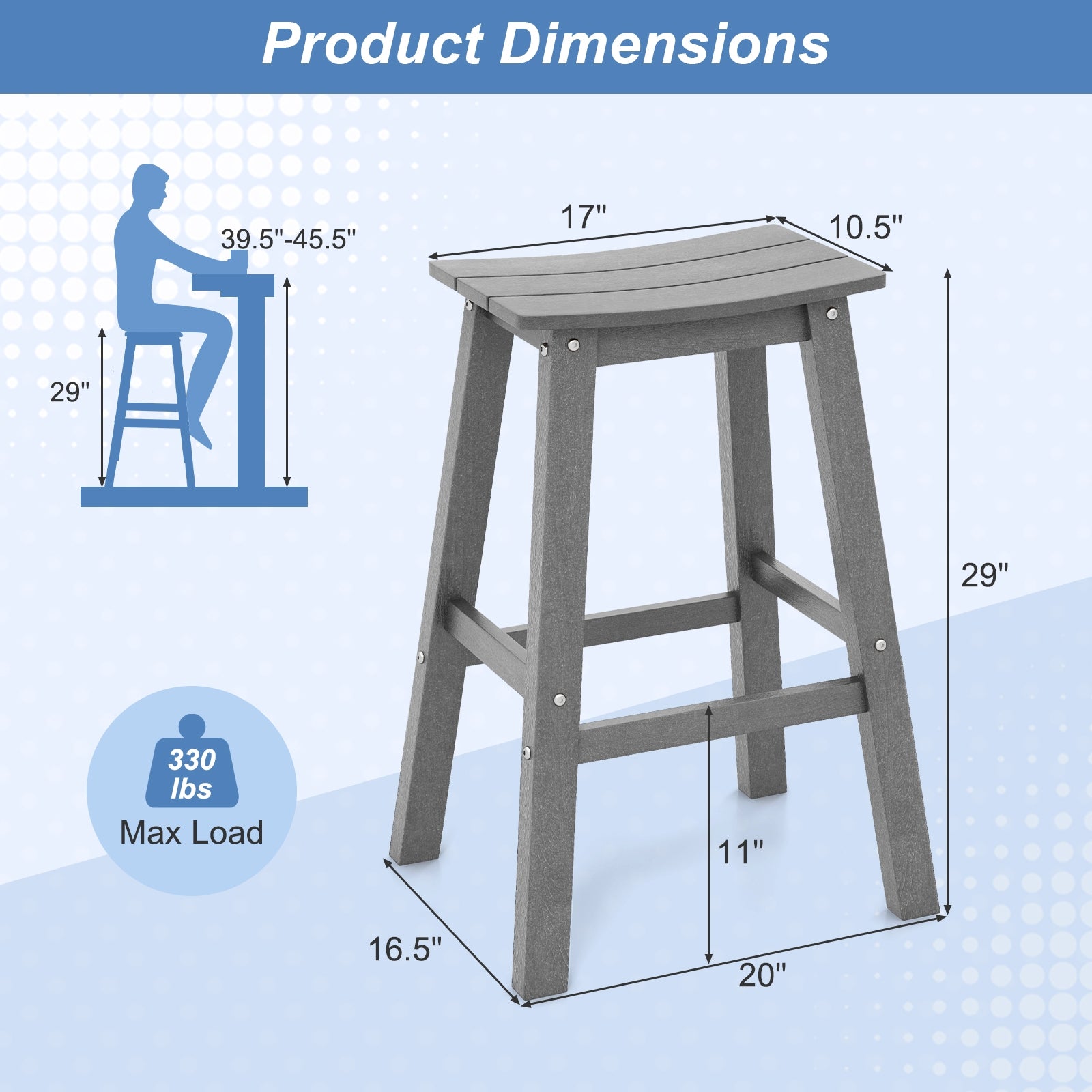 29 Inch HDPE Patio Bar Stool Set Of 2, Gray Bar Stools at Gallery Canada