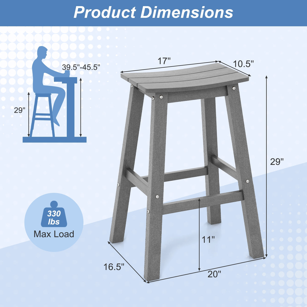 29 Inch HDPE Patio Bar Stool Set Of 2, Gray Bar Stools at Gallery Canada