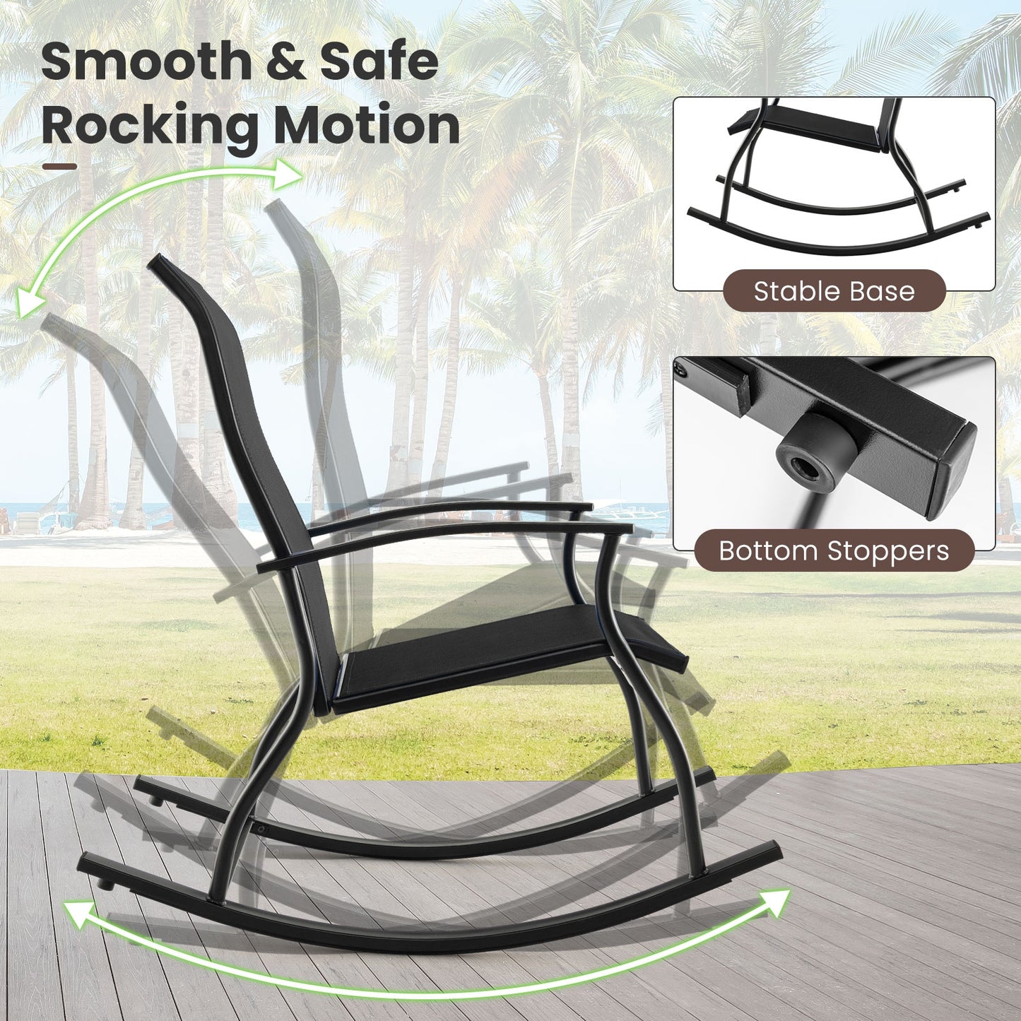 2 Outdoor Rocking Chairs, Breathable Backrest, Black Patio Rocking Chairs & Gliders at Gallery Canada