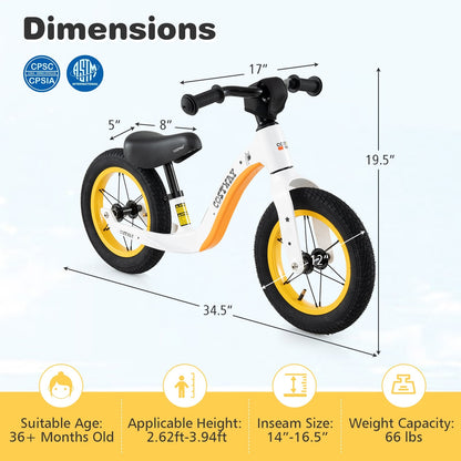 12-Inch Balance Bike, Adjustable Seat, Rotatable Handlebar, White Balance Bikes at Gallery Canada