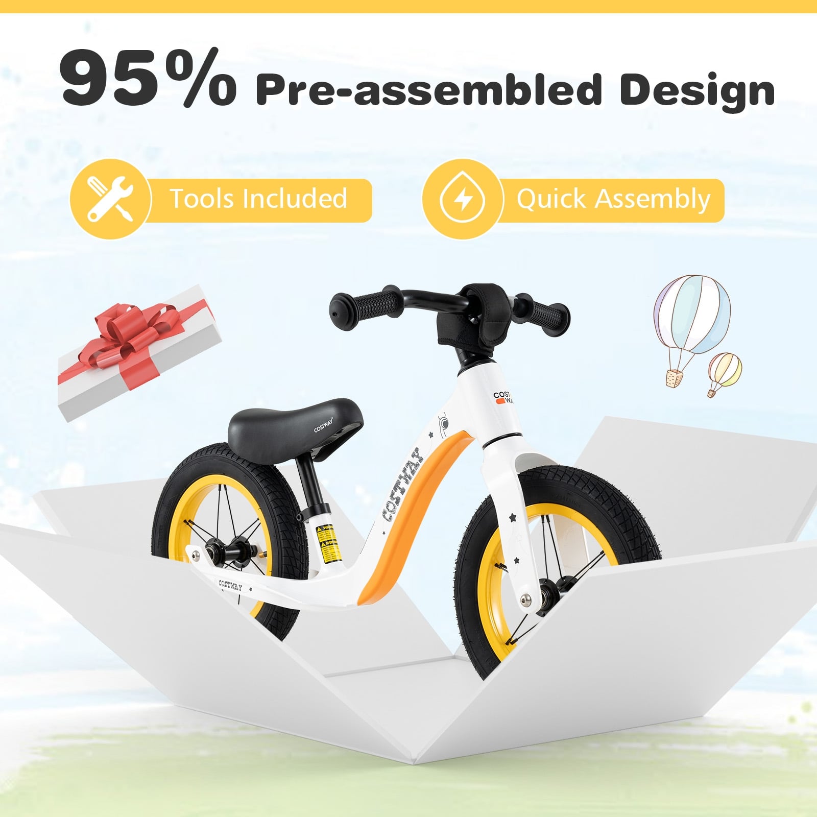 12-Inch Balance Bike, Adjustable Seat, Rotatable Handlebar, White Balance Bikes at Gallery Canada