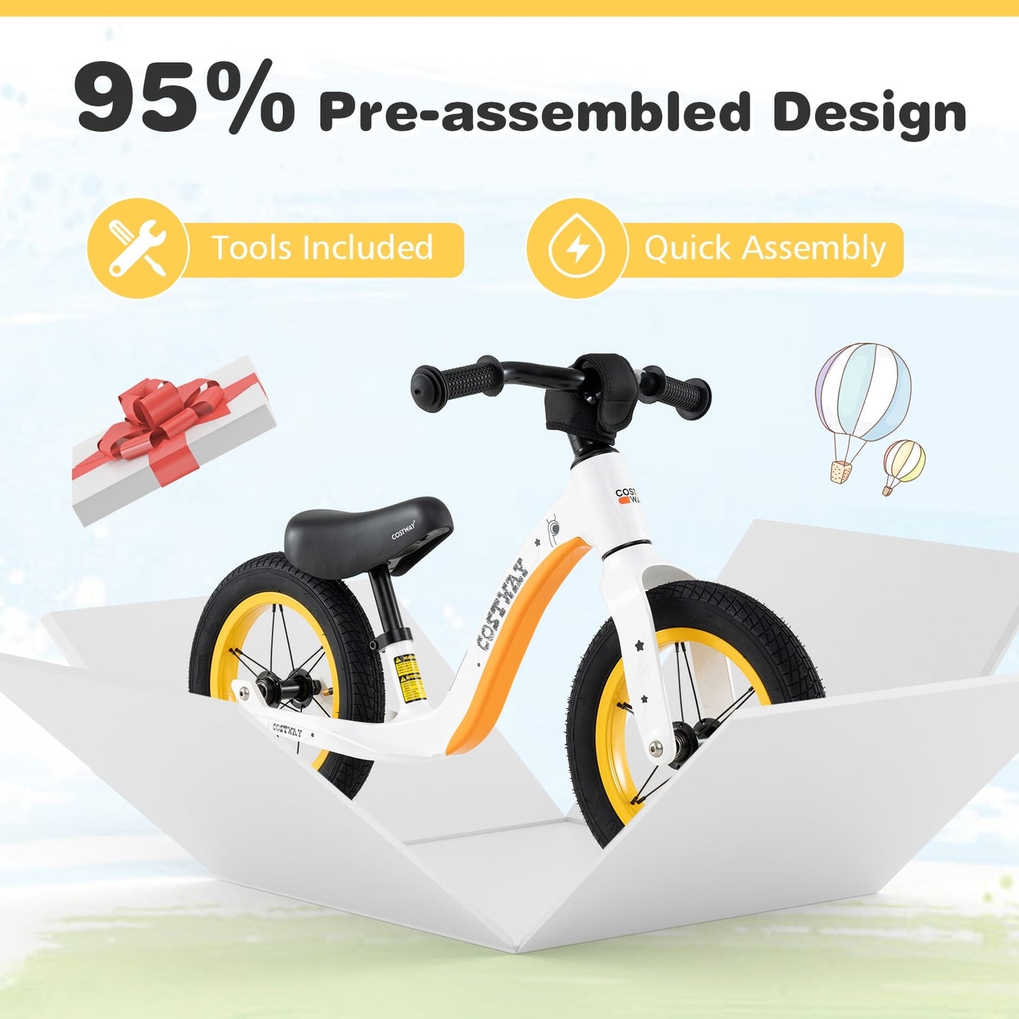 12-Inch Balance Bike, Adjustable Seat, Rotatable Handlebar, White Balance Bikes at Gallery Canada