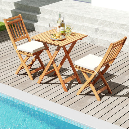 Outdoor Wood Bistro Set, With Soft Seat Cushions And Table, White Patio Conversation Sets at Gallery Canada