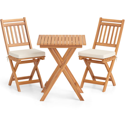 Outdoor Wood Bistro Set, With Soft Seat Cushions And Table, White Patio Conversation Sets White at Gallery Canada