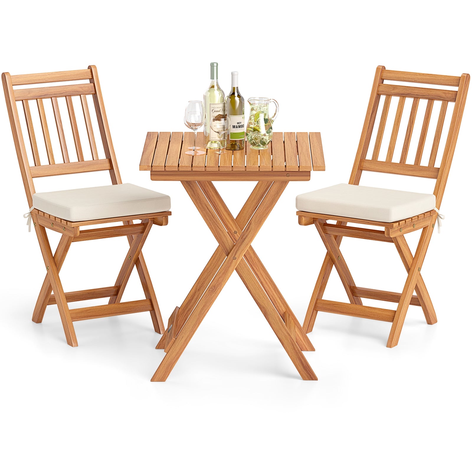 Outdoor Wood Bistro Set, With Soft Seat Cushions And Table, White Patio Conversation Sets at Gallery Canada