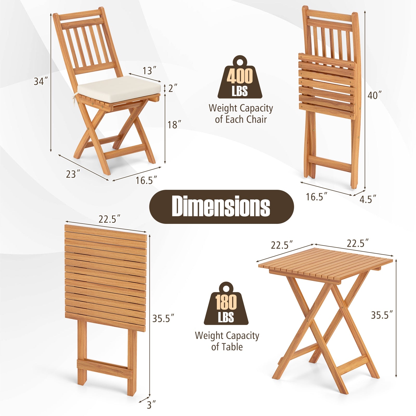 Outdoor Wood Bistro Set, With Soft Seat Cushions And Table, White Patio Conversation Sets at Gallery Canada
