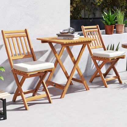 Outdoor Wood Bistro Set, With Soft Seat Cushions And Table, White Patio Conversation Sets at Gallery Canada