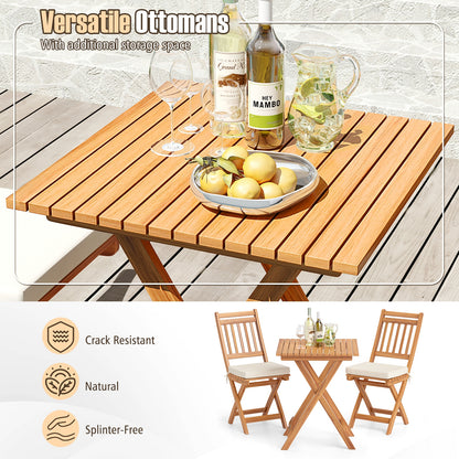 Outdoor Wood Bistro Set, With Soft Seat Cushions And Table, White Patio Conversation Sets at Gallery Canada