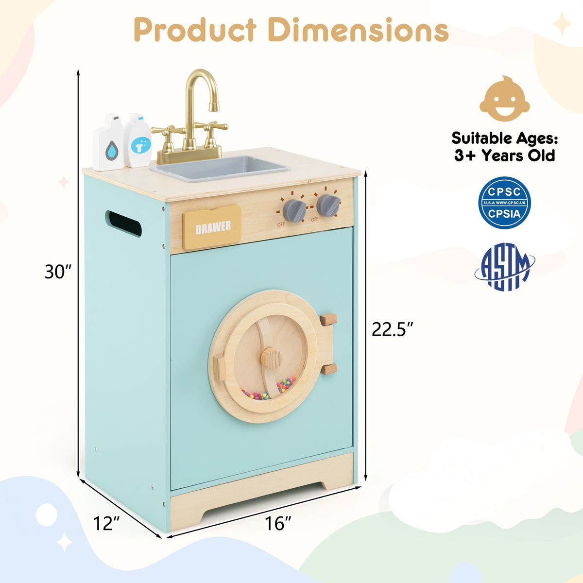 Kids Washer Playset Toy Washing Machine, Blue Pretend Toys at Gallery Canada
