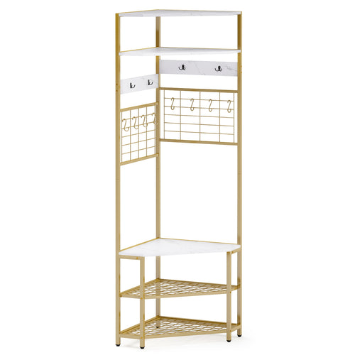5-Tier Corner Hall Tree, Shoe Storage Bench, White