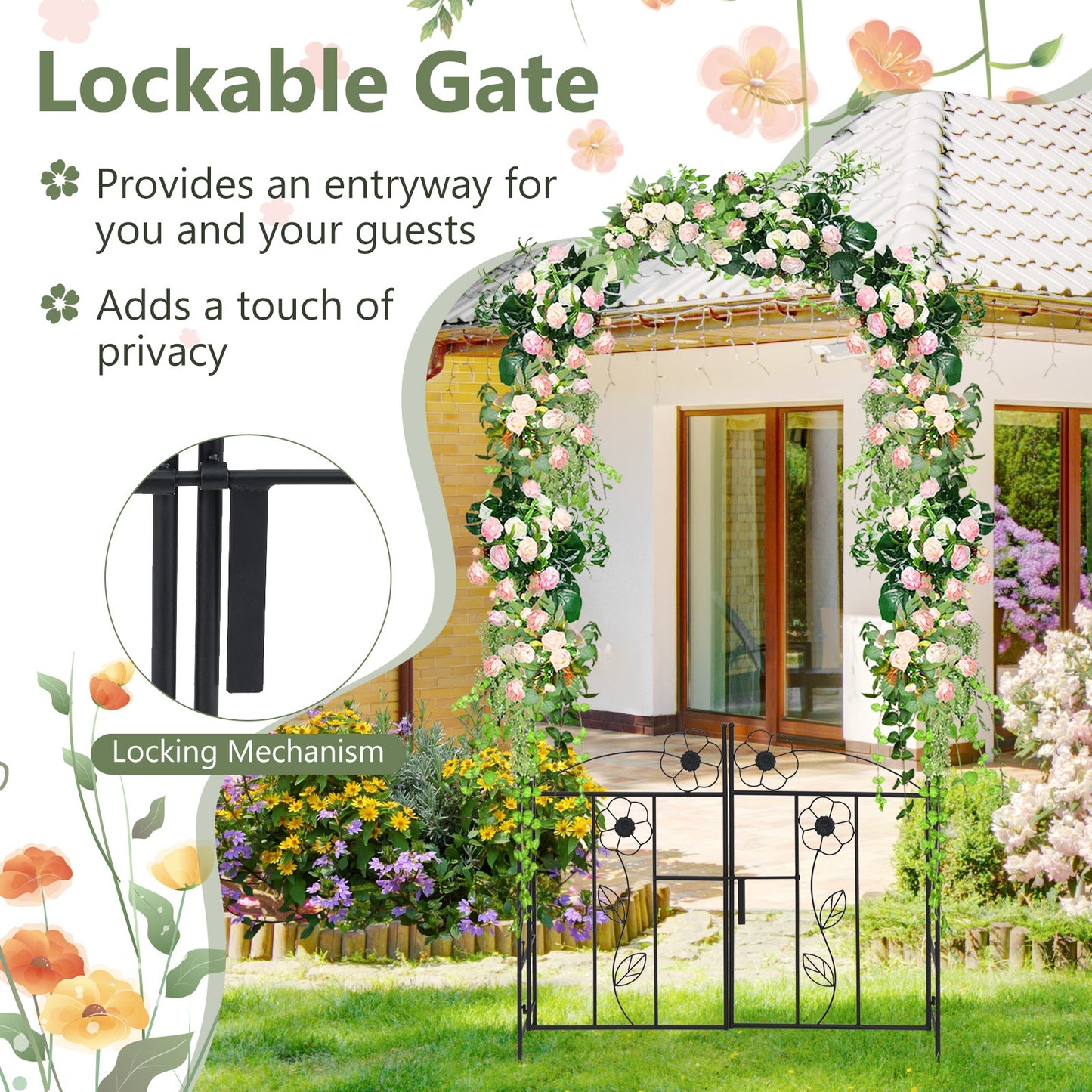 2 In 1 Garden Arbor With Door And Latch, Black Outdoor Decor at Gallery Canada