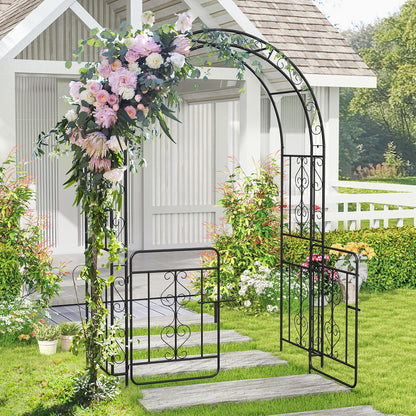 Garden Arbor With Gate, Multiple Side Crossbars, 4 Sharp Ground Stakes, Black Outdoor Decor at Gallery Canada