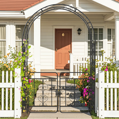 Garden Arbor With Gate, Multiple Side Crossbars, 4 Sharp Ground Stakes, Black Outdoor Decor at Gallery Canada