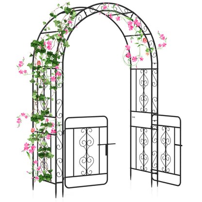 Garden Arbor With Gate, Multiple Side Crossbars, 4 Sharp Ground Stakes, Black Outdoor Decor at Gallery Canada