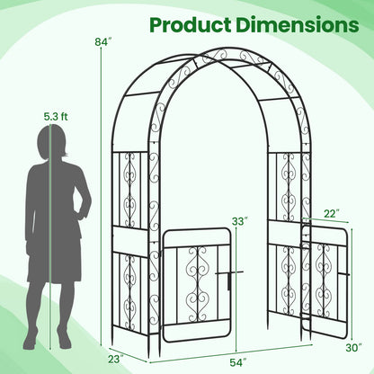 Garden Arbor With Gate, Multiple Side Crossbars, 4 Sharp Ground Stakes, Black Outdoor Decor at Gallery Canada