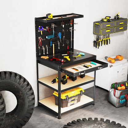 32 x 16 Inch Workbench Table, With Pegboard Drawer and Shelves, Black Garages at Gallery Canada