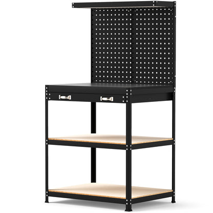 32 x 16 Inch Workbench Table, With Pegboard Drawer and Shelves, Black Garages at Gallery Canada
