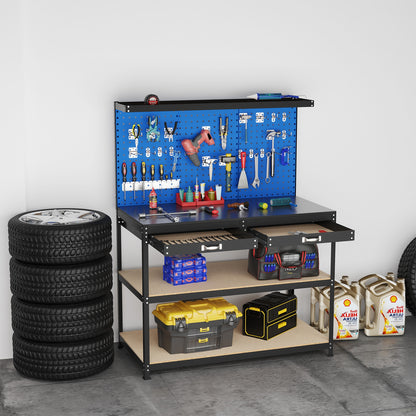48 x 24 Inch Workbench, With Pegboard Drawer and Shelves, Navy Garages at Gallery Canada