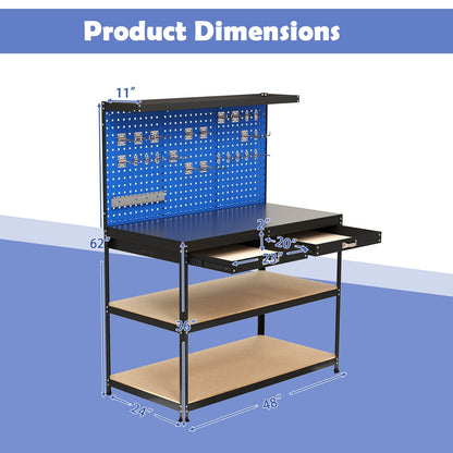48 x 24 Inch Workbench, With Pegboard Drawer and Shelves, Navy Garages at Gallery Canada