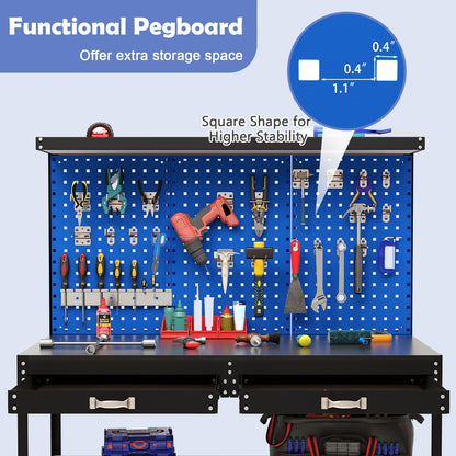 48 x 24 Inch Workbench, With Pegboard Drawer and Shelves, Navy Garages at Gallery Canada