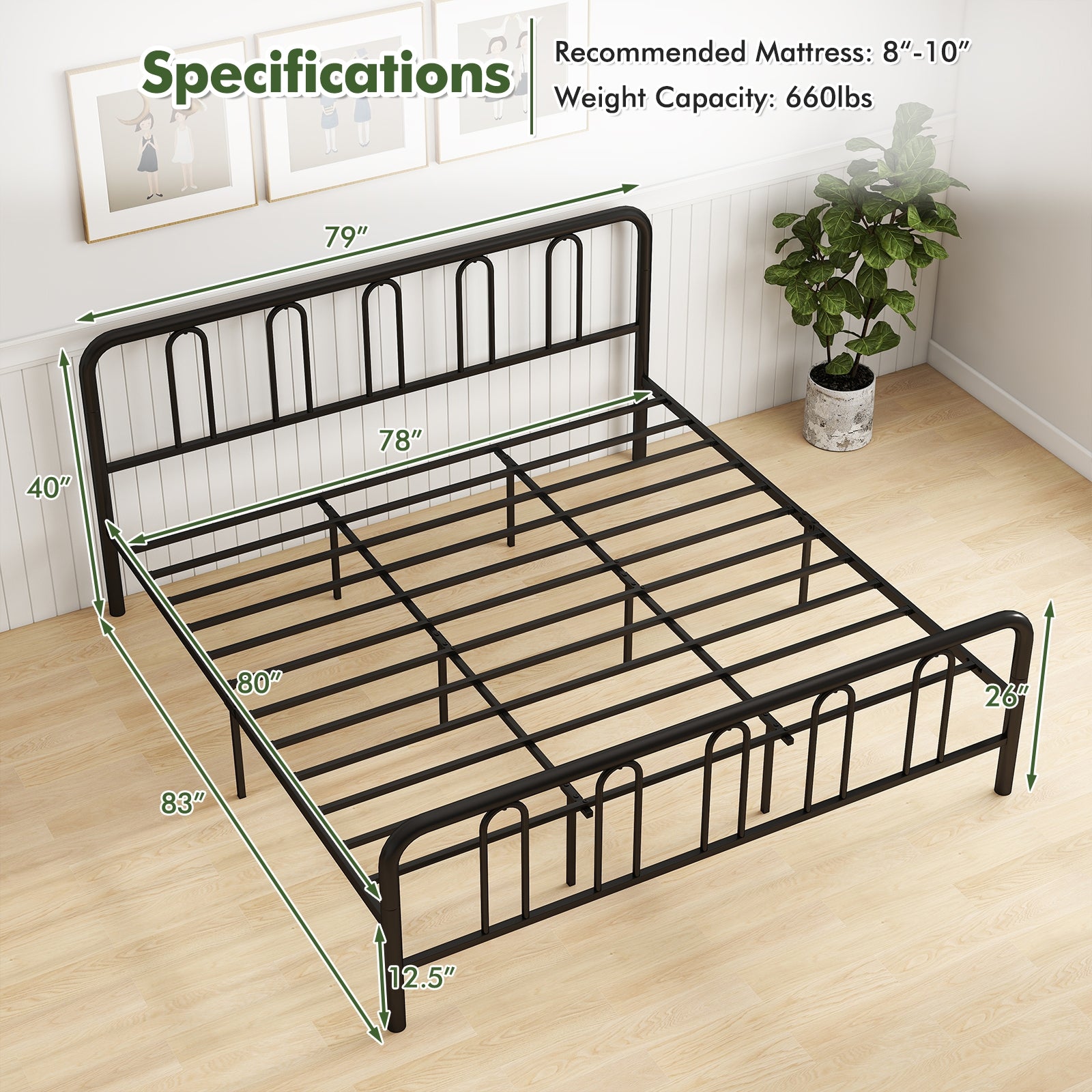 Full/Queen Size Metal Bed Frame with Headboard and Footboard-King Size, Black Simple Bed Frame at Gallery Canada