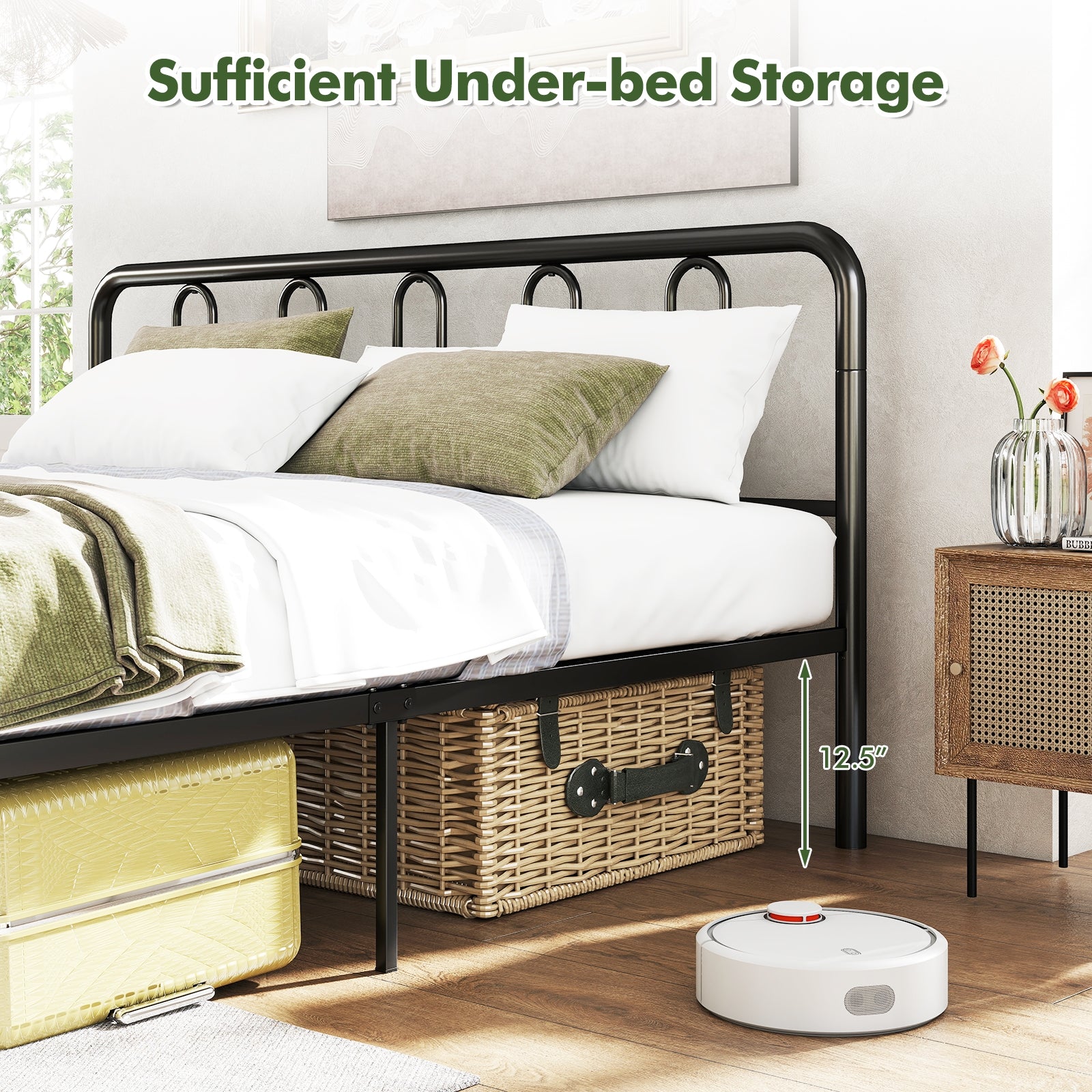 Full/Queen Size Metal Bed Frame with Headboard and Footboard-King Size, Black Simple Bed Frame at Gallery Canada