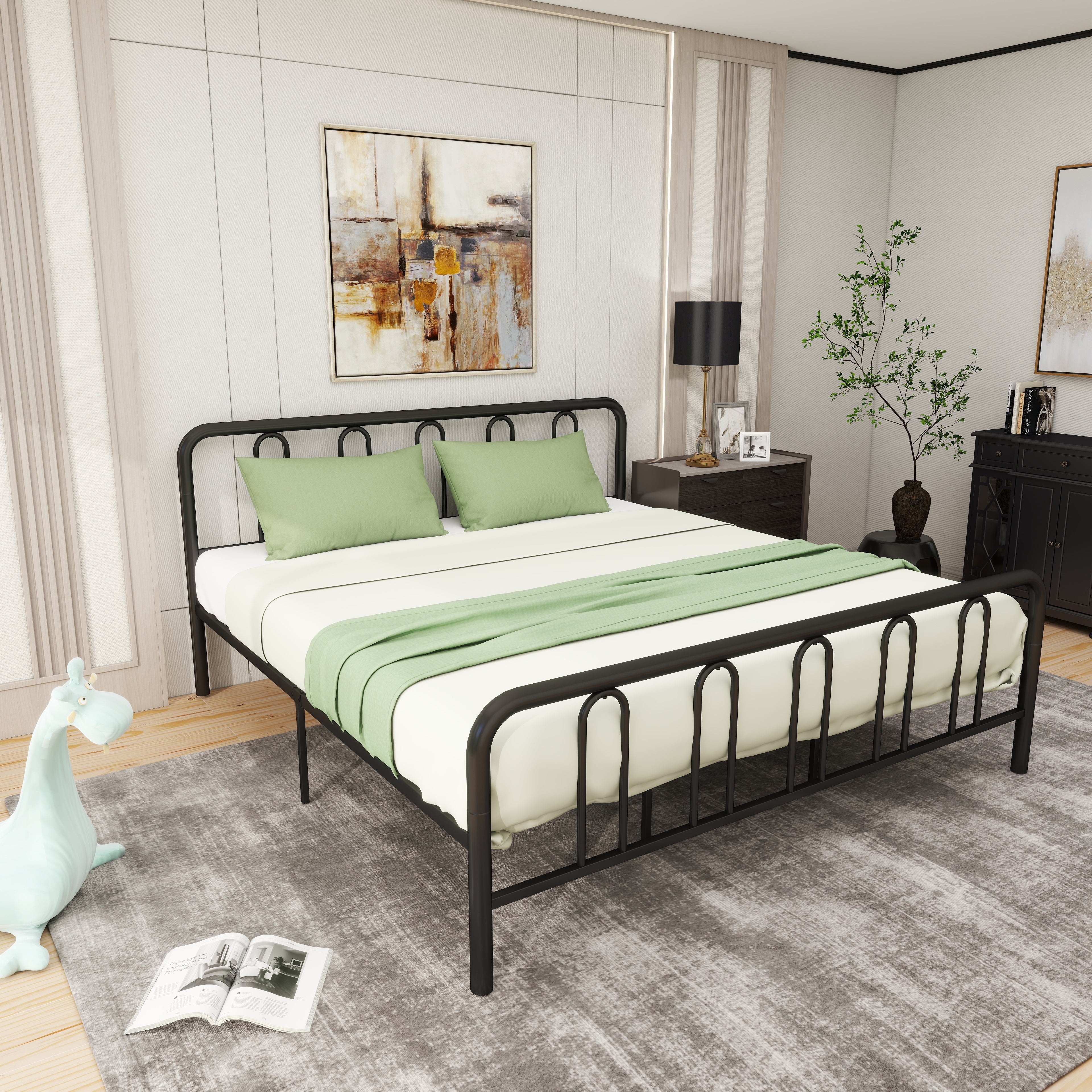 Full/Queen Size Metal Bed Frame with Headboard and Footboard-King Size, Black Simple Bed Frame at Gallery Canada