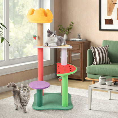 45 Inch Multi-Level Cat Tree, Plush Padded Perch, Fruit Platforms, Multicolor Cat Trees Condos & Scratchers at Gallery Canada