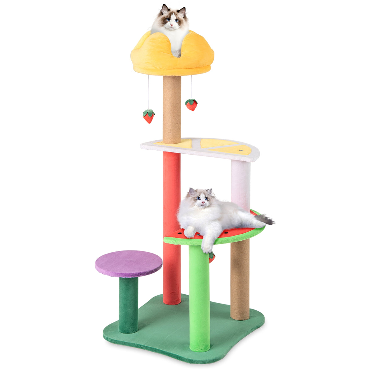 45 Inch Multi-Level Cat Tree, Plush Padded Perch, Fruit Platforms, Multicolor Cat Trees Condos & Scratchers at Gallery Canada