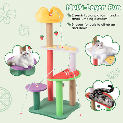 45 Inch Multi-Level Cat Tree, Plush Padded Perch, Fruit Platforms, Multicolor Cat Trees Condos & Scratchers at Gallery Canada