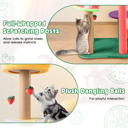 45 Inch Multi-Level Cat Tree, Plush Padded Perch, Fruit Platforms, Multicolor Cat Trees Condos & Scratchers at Gallery Canada