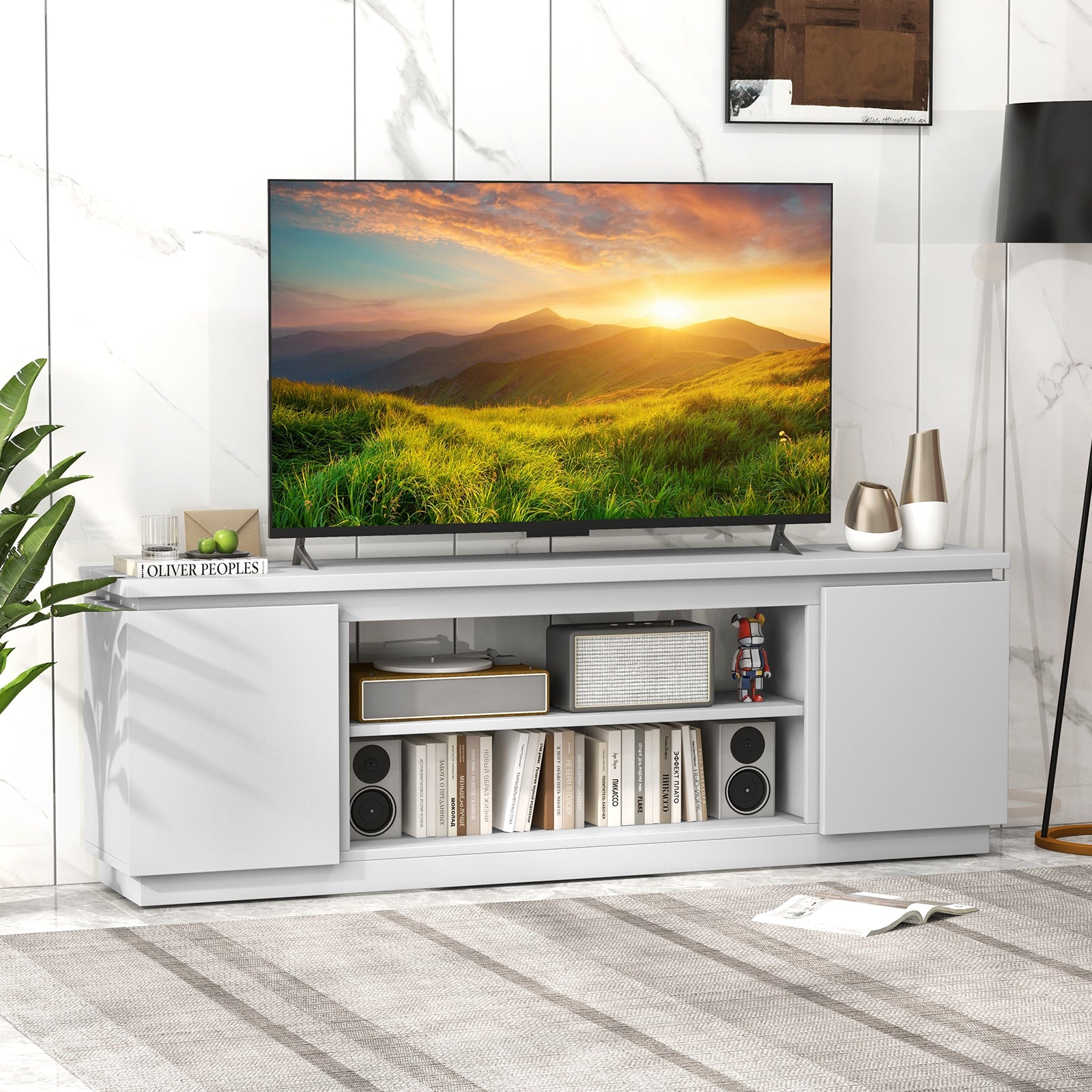 TV Cabinet, 80 Inch, 3 Adjustable Shelves, Anti-Tipping Kit, White Entertainment Centers & TV Stands at Gallery Canada