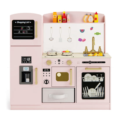 Kids Kitchen Playset With Chalkboard, Ice Maker, Microwave, Pink Play Kitchen Sets Pink at Gallery Canada