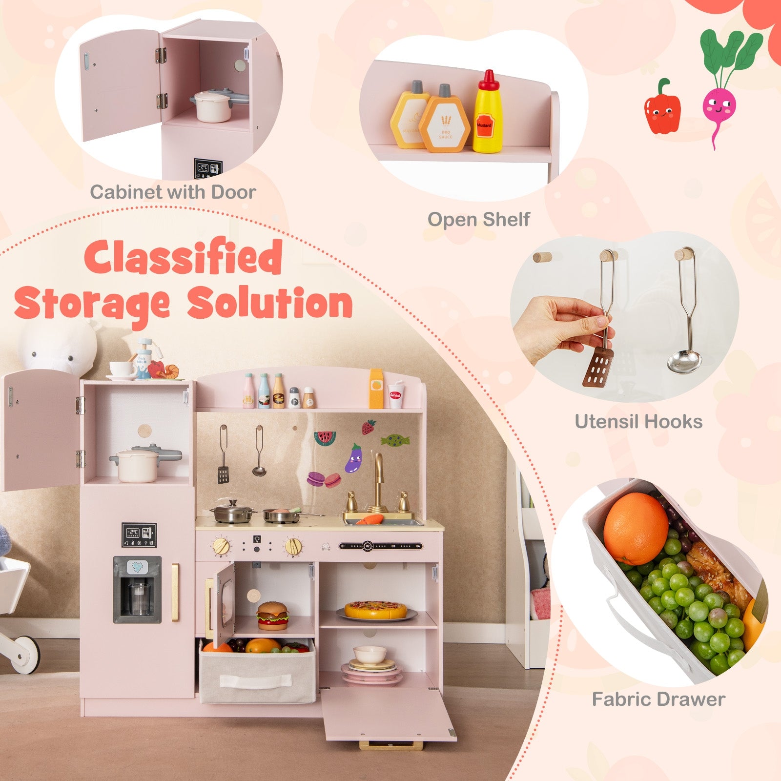 Kids Kitchen Playset With Chalkboard, Ice Maker, Microwave, Pink Play Kitchen Sets at Gallery Canada