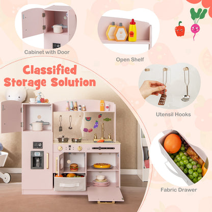 Kids Kitchen Playset With Chalkboard, Ice Maker, Microwave, Pink Play Kitchen Sets at Gallery Canada