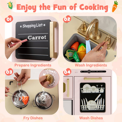 Kids Kitchen Playset With Chalkboard, Ice Maker, Microwave, Pink Play Kitchen Sets at Gallery Canada