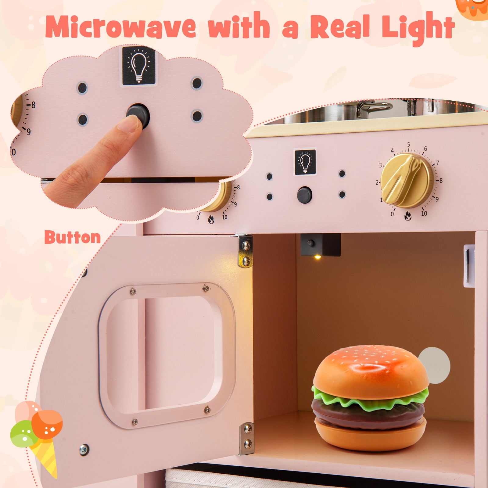 Kids Kitchen Playset With Chalkboard, Ice Maker, Microwave, Pink Play Kitchen Sets at Gallery Canada