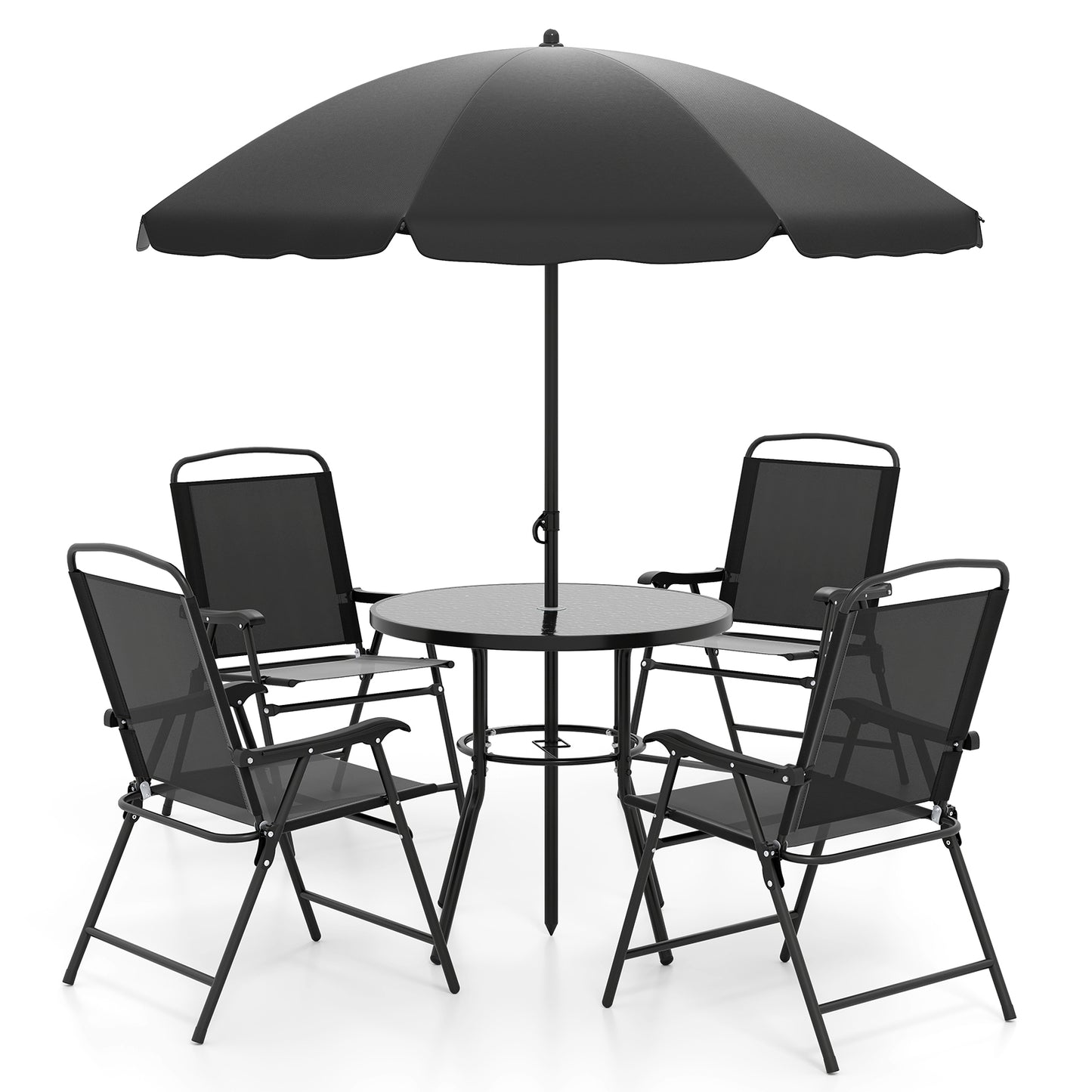 6 Piece Patio Dining Set, 4 Folding Armchairs, Black Patio Dining Sets Black at Gallery Canada