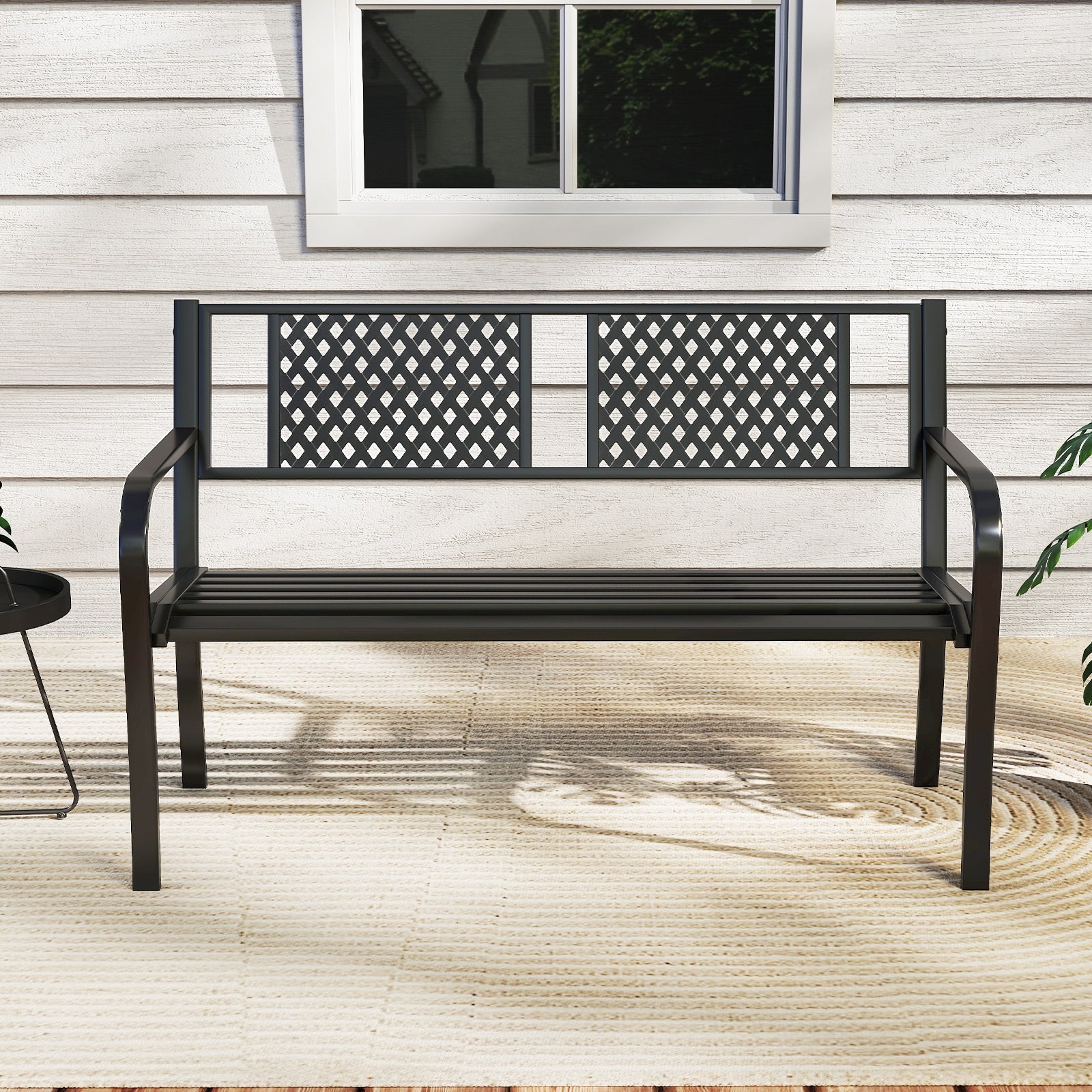 Outdoor Metal Loveseat Patio Bench, 2-3 Person, Black Outdoor Benches at Gallery Canada