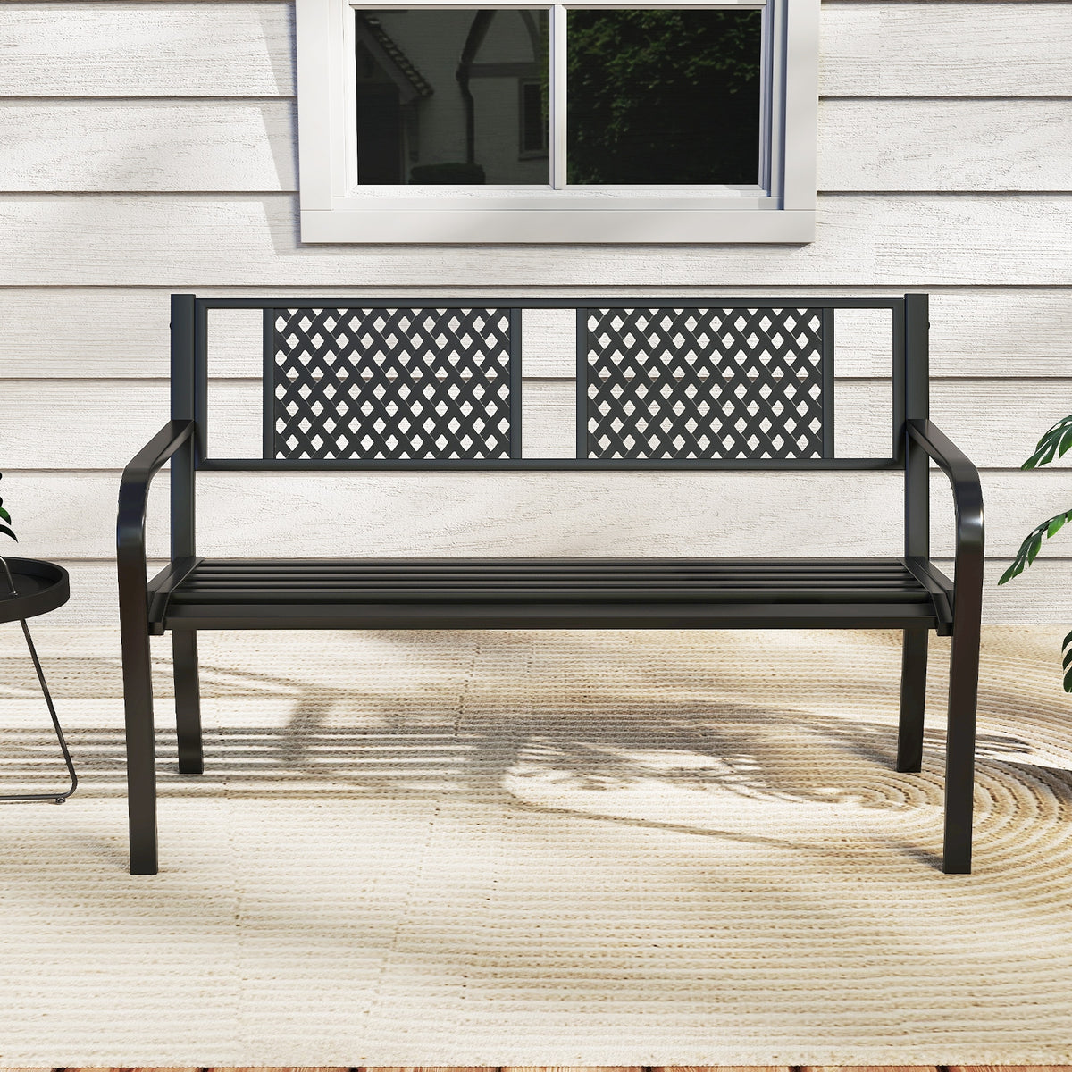 Outdoor Metal Loveseat Patio Bench, 2-3 Person, Black Outdoor Benches at Gallery Canada