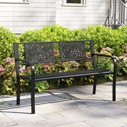 Outdoor Metal Loveseat Patio Bench, 2-3 Person, Black Outdoor Benches at Gallery Canada