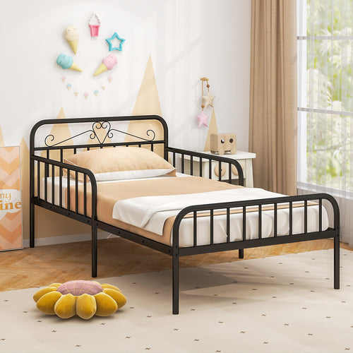Twin Size Bed Frame, Headboard, Safety Guardrails, Black