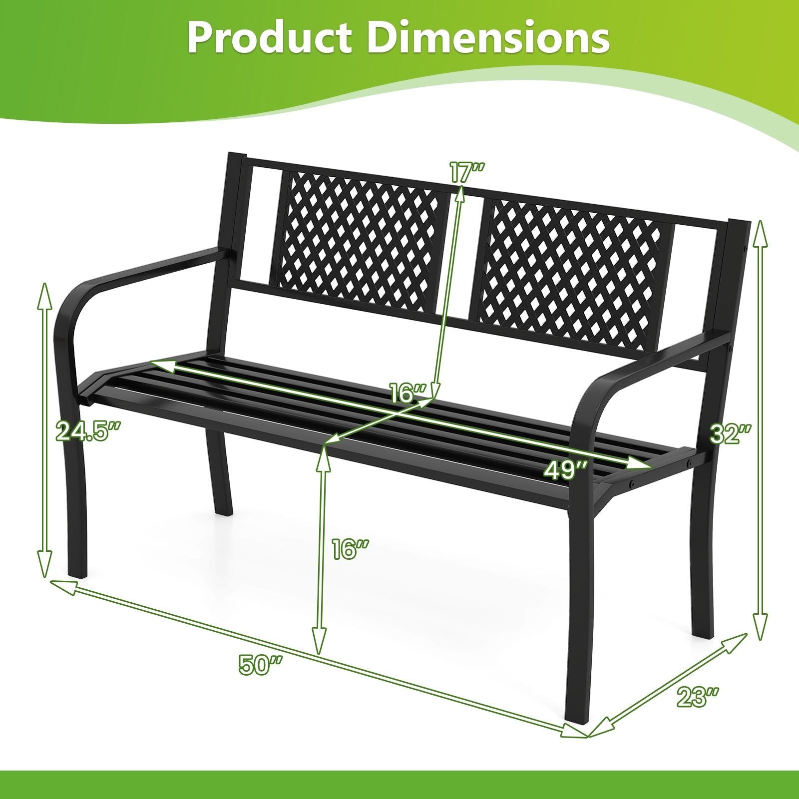 Outdoor Metal Loveseat Patio Bench, 2-3 Person, Black Outdoor Benches at Gallery Canada