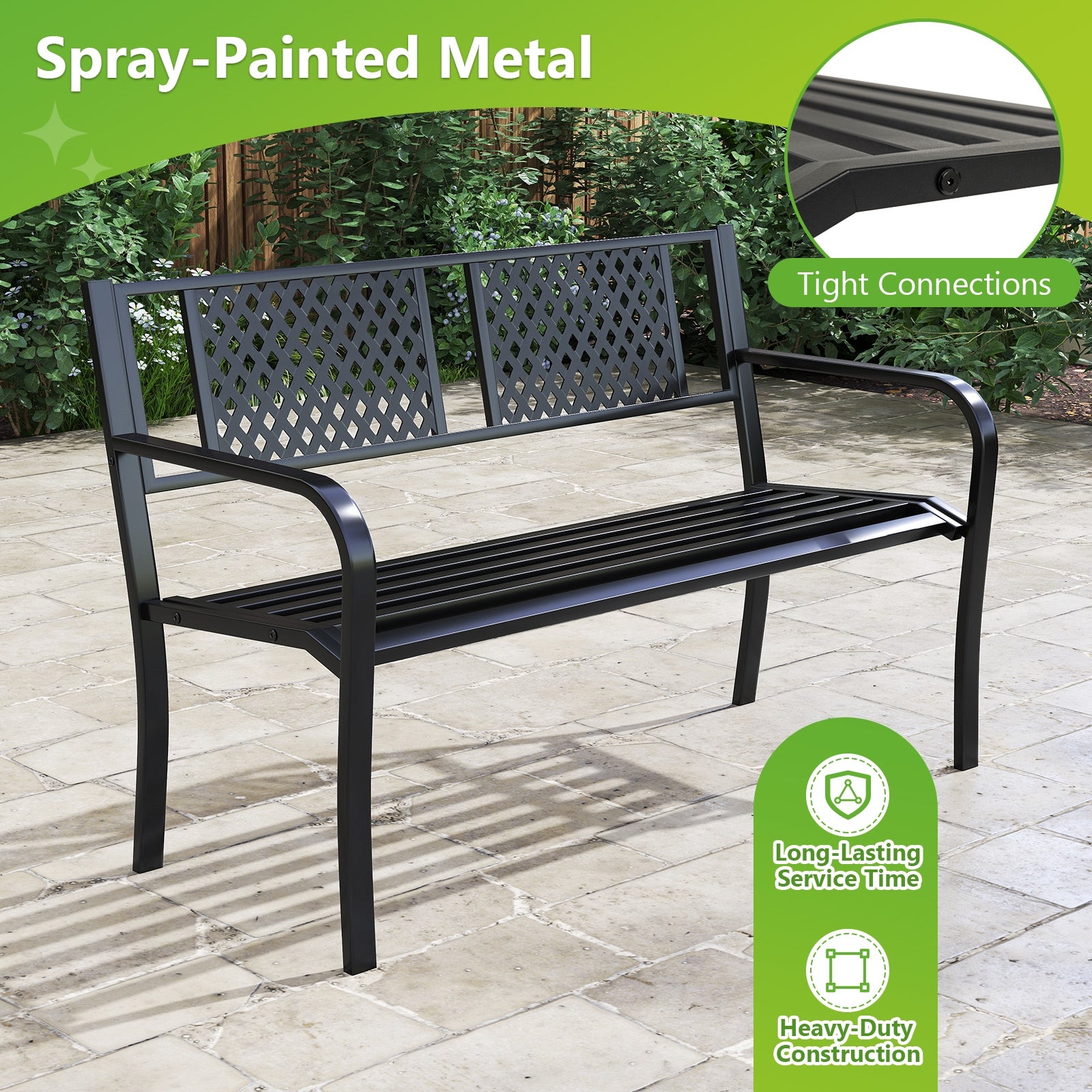 Outdoor Metal Loveseat Patio Bench, 2-3 Person, Black Outdoor Benches at Gallery Canada