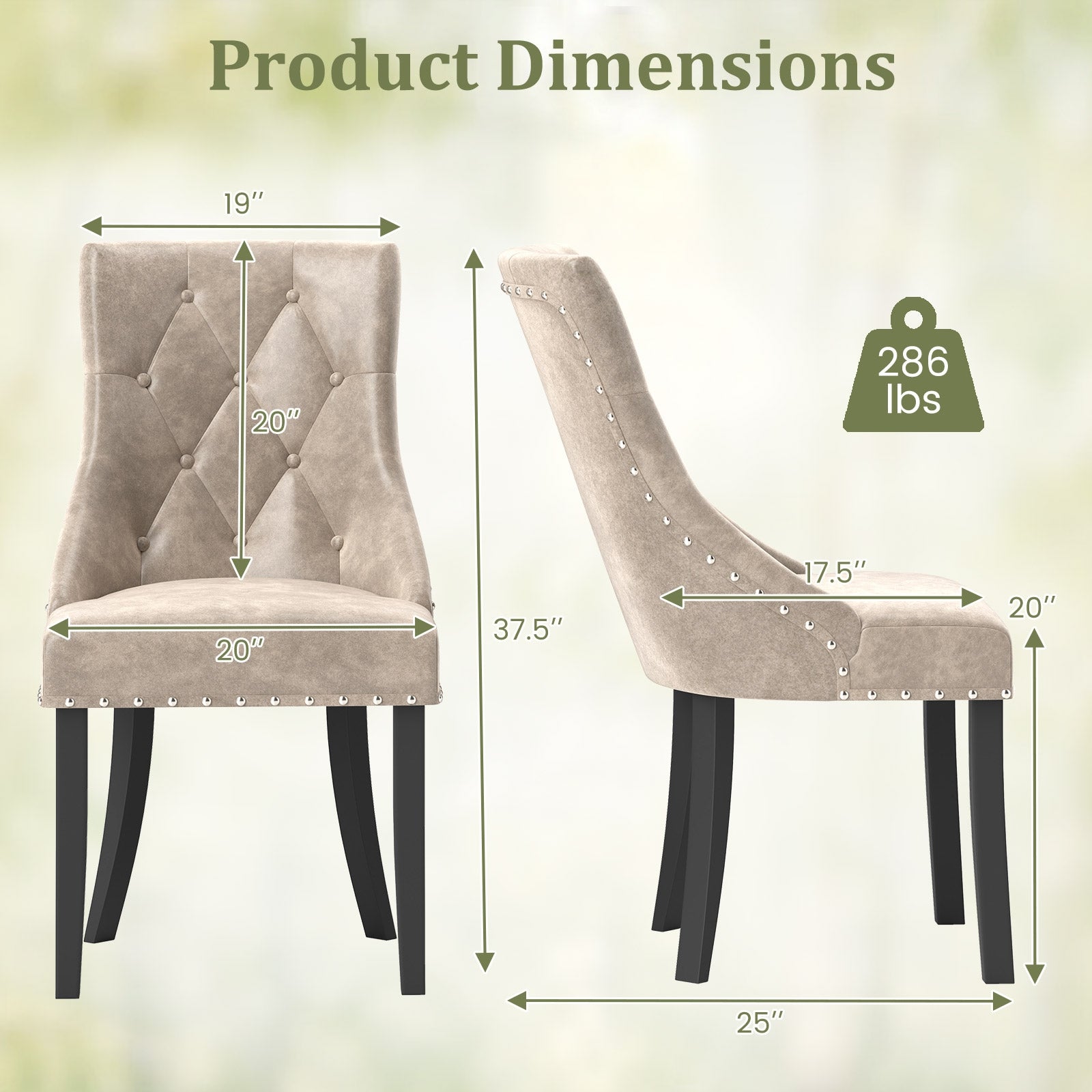 Tufted Wingback Upholstered Dining Chairs, Set of 2, Light Brown Dining Chairs at Gallery Canada